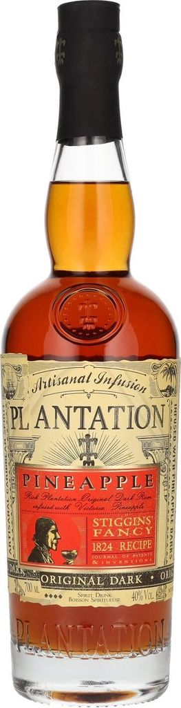 A bottle of Plantation Pineapple Rum.