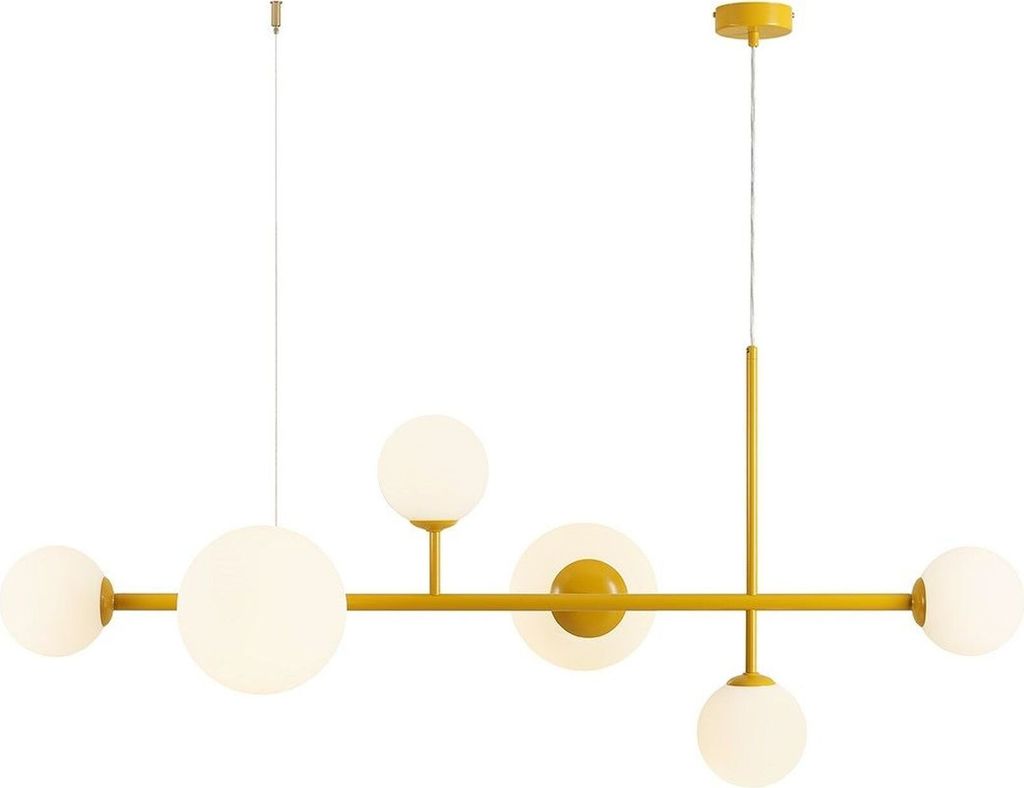 Hängeleuchte Metall Glas H: max. 110 cm Gelb Weiß E14 4-flammig Kugel Schirm Modern Hängelampe