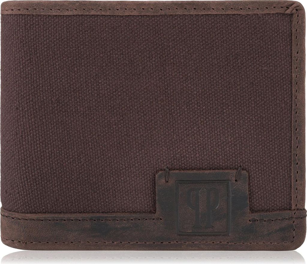 Paolo Peruzzi Herren Baumwoll-Canvas mit Echt leder Geldbörse dunkelbraun