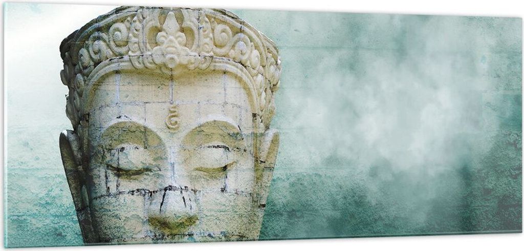 Bilder auf glas - Einteilig - Buddha Grafik Türkis - 100x40cm - Glasbilder - Wandbilder - Bilder - zum Aufhängen bereit - Wanddekoration aus Glas...
