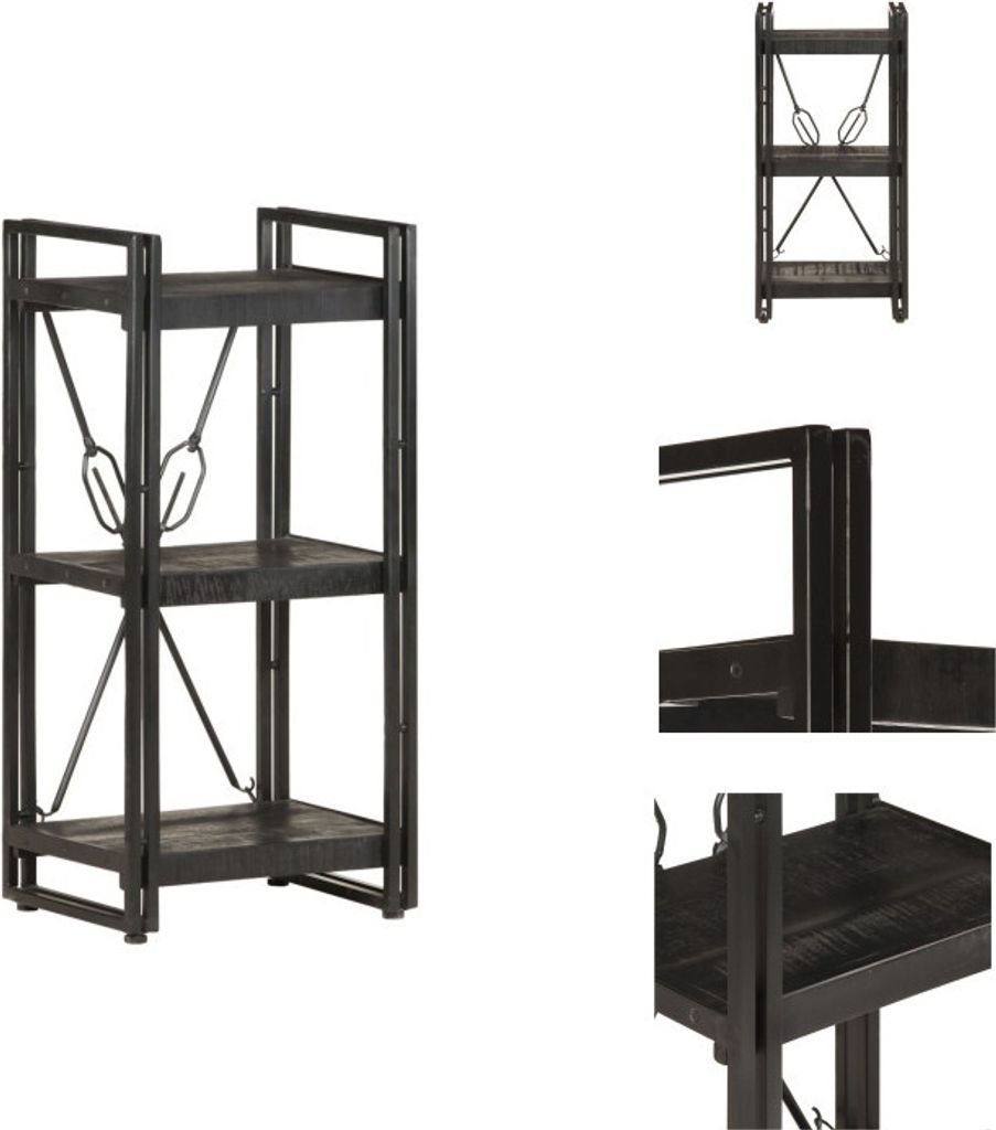 vidaXL Bücherregal 3 Fächer Schwarz 40x30x80 cm Mango Produktbild 