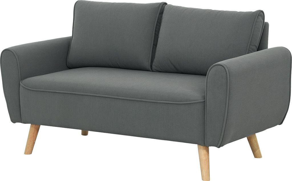 Zweisitzer-Sofa, Stoffcouch, 2 Rückenkissen, Cordbezug, 145 x 75 x 78 cm, Anthrazit
