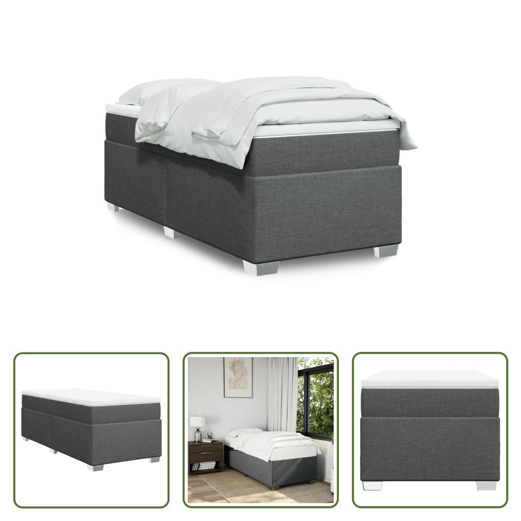 The Living Store Boxspringbett mit Matratze Dunkelgrau 90x190 cm Stoff