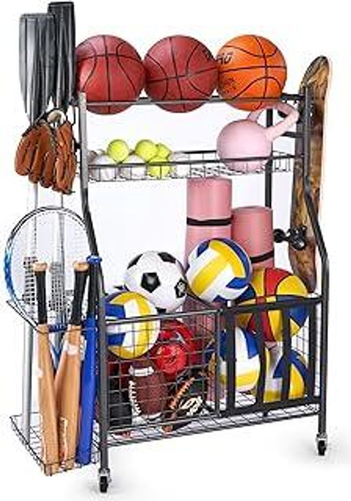 Sinoer Garage Lagerung von Sportgeräten, Ballaufbewahrungsregale, Spielzeug für den Innen- und Außenbereich Sportgeräte-Organizer, Lagerung von...