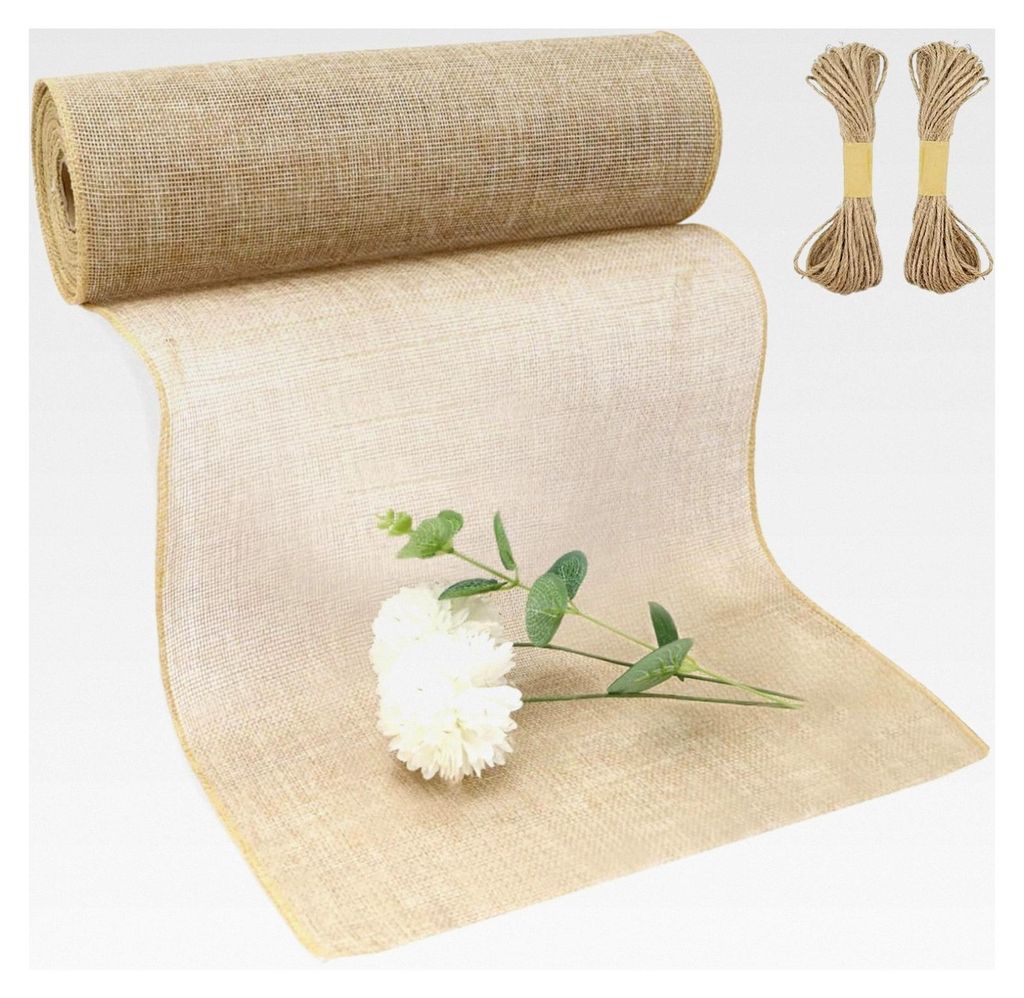 Jute Tischläufer, Juteband Tischband Natur 29cm x 10m, Tischläufer zuschneidbar mit Schnur, für Geburtstagsfeiern, Hochzeiten, DIY Wohnungsdekor...