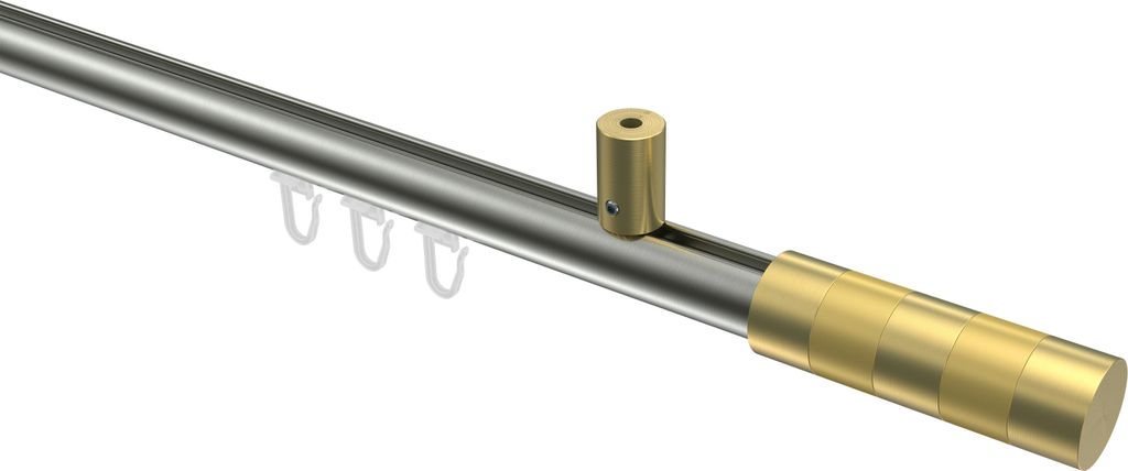 Interdeco Innenlaufstange / Gardinenstange mit Innenlauf Edelstahl-Optik / Messing-Optik, Typ Sonius Mavell (Zylinder Bicolor) Deckenmontage, 20 mm...