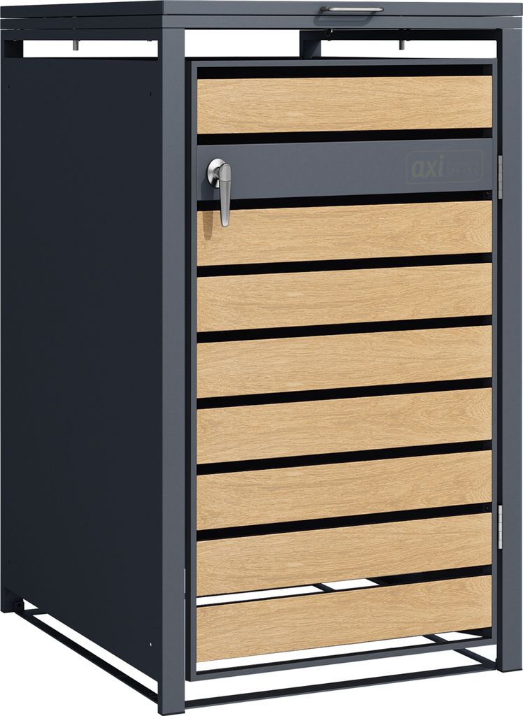 AXI Lucas Mülltonnenbox in Metall Anthrazit / Holzoptik | Mülltonnenverkleidung mit Deckel für 1 Tonne - Max. 240L | Müllbox / Aufbewahrungsbox...