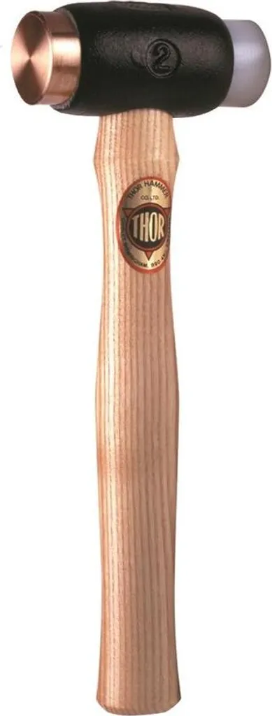 Martello THOR con inserti in rame rosso e plastica, rotondo (Ø) 50 mm, 2.500 g, con manico in legno