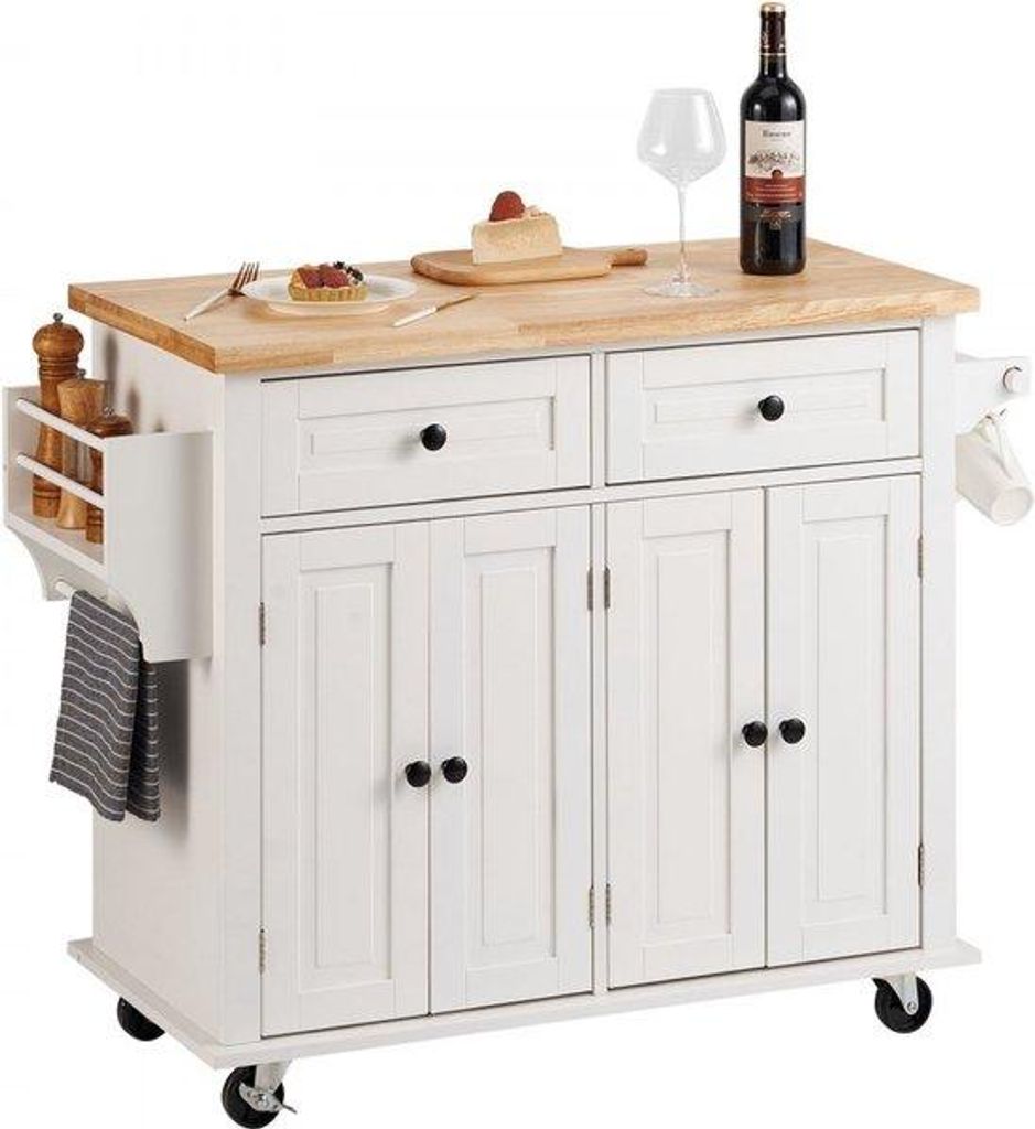 Küchentischwagen 1100 x 450 x 825 mm, 136 kg belastbar, Kücheninsel, Küchenschrankwagen mit Handtuchhalter & 2 Schubladen, Magnetronkast Küchen...