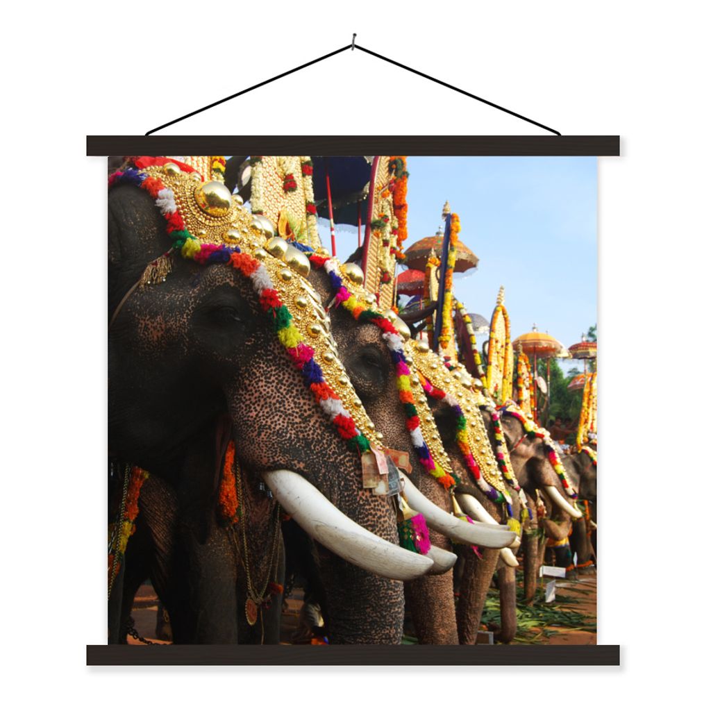 MuchoWow Textilposter Elefant - Parade - Tiere 60x60 cm mit schwarzem Rahmen - Posteraufhänger