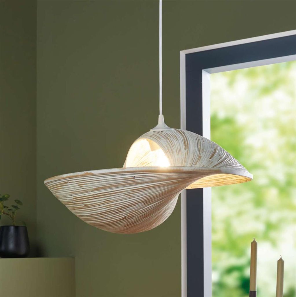 Pendelleuchte "Swing" aus Bambus, weiß, Hängelampe, Pendellampe, Deckenlampe für Wohnzimmer, Küche, Esstisch