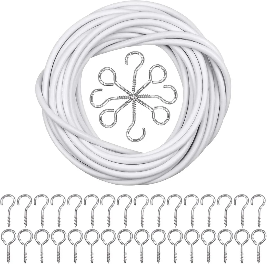 Fil à Rideaux Gainé Blanc 10m - Système Anti-Corrosion Complet 40 Pièces