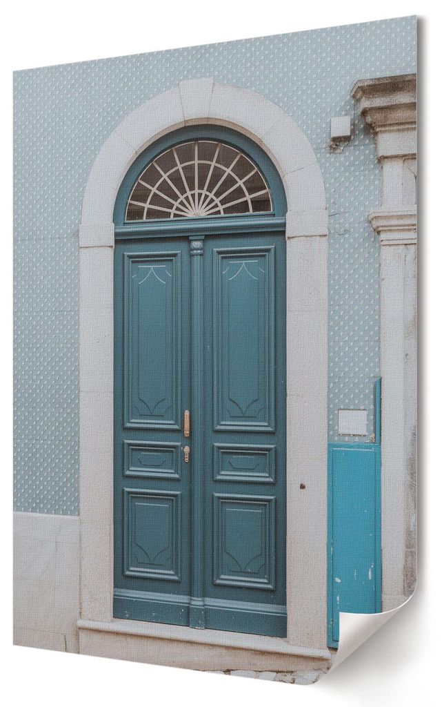 Blaue Tür- Kunstdruck A4 - Klassisch, rustikal- Wandbild für Wohnzimmer Schlafzimmer & Flur, Modernes Poster Wanddeko, Ungerahmt