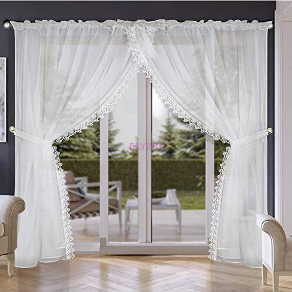 Tenda da balcone lunga in voile con nastro a balze Gipüre Immagine del prodotto 