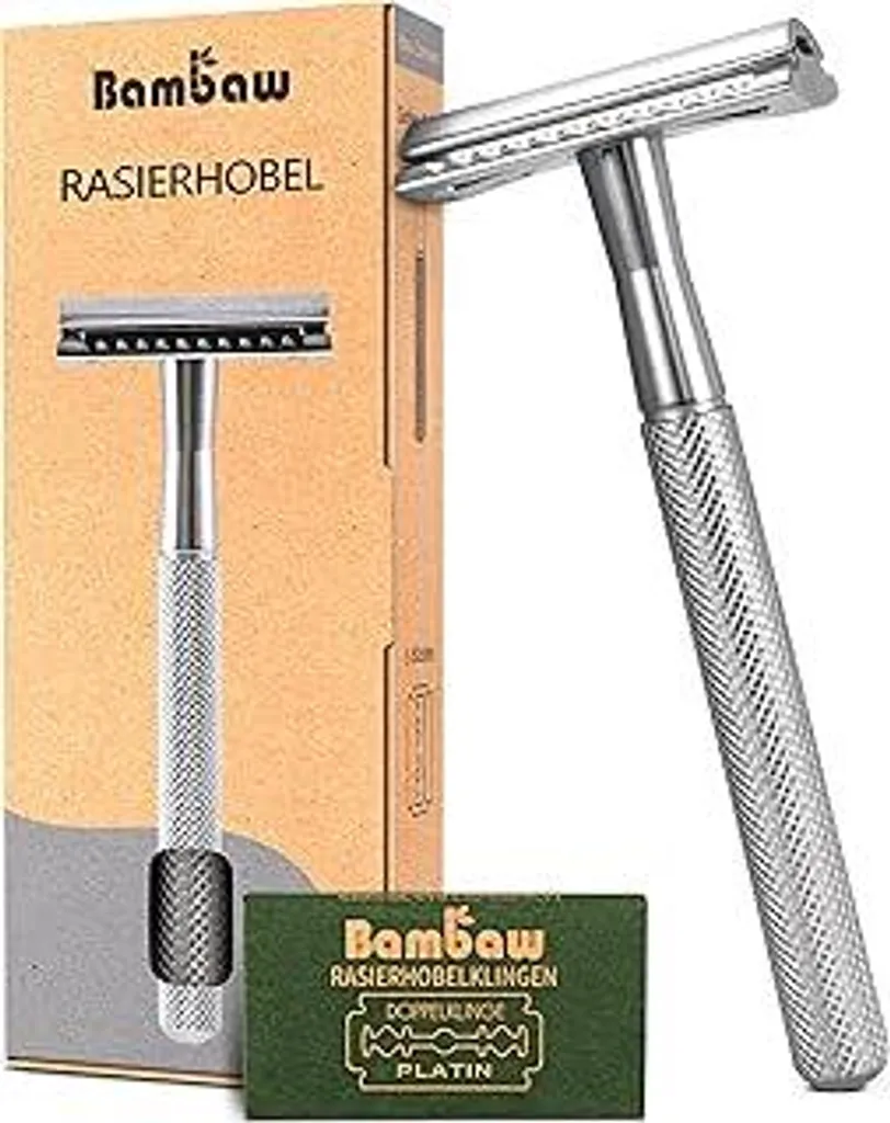 Bambaw Rasoio di sicurezza per uomo e donna con 5 lame in acciaio inossidabile svedese, affilate e antiruggine, rasoio da barba per uomo per una rasatura precisa, rasoio da donna sicuro e riutilizzabile (argento)