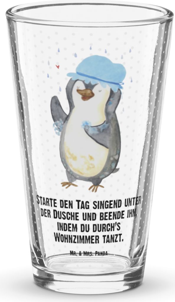 Mr. & Mrs. Panda Glas Pinguin Duschen - Transparent - Geschenk, Pintglas, Longdrinkglas, Cocktailglas, Tanzen, Shaker, Dusche, Duschkonzert, Biergl...