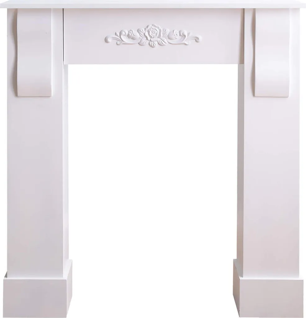 Cornice Caminetto Finto Legno Bianco 92x93 cm Rebecca Mobili Floreale