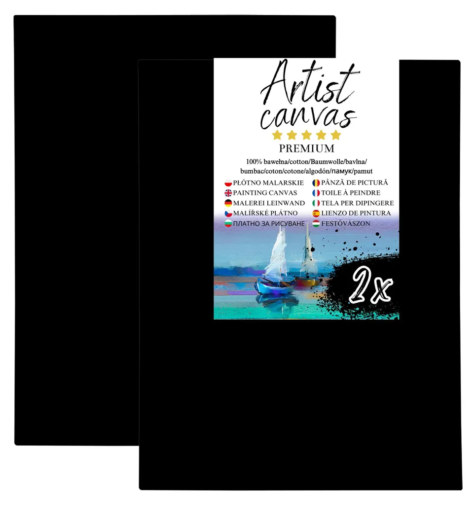 2 Tele per Pittura Nere 70x100 | Cotone 330g | Telaio Alto Spessore