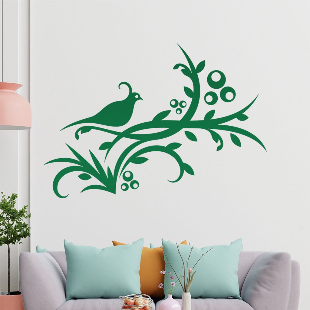 Vogel Ranke Blüte Wandtattoo in 6 Größen - Wandaufkleber Wall Sticker - Dekoration, Küche, Wohnzimmer, Schlafzimmer, Badezimmer