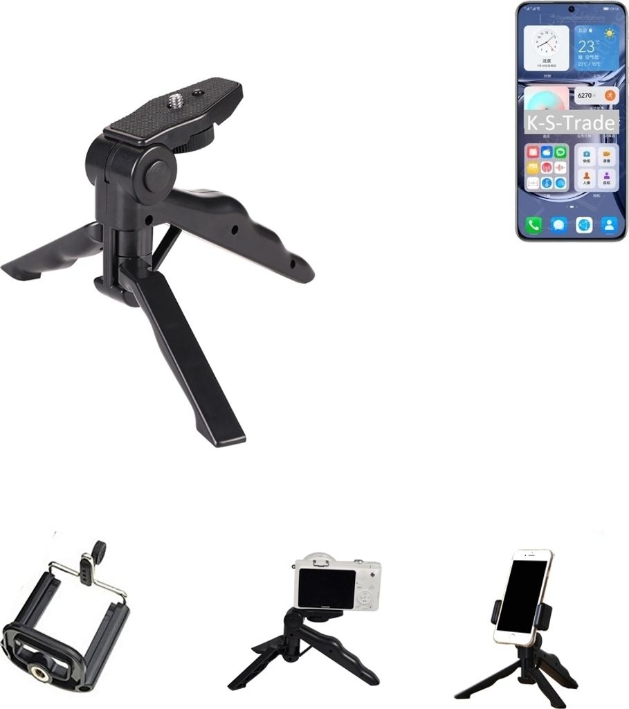 K-S-Trade Stativ Tisch-Ständer Dreibein Handy-Stativ Ständer kompatibel mit Huawei P50 Mini-Stativ Smartphone Tripod Handy-Stativ aus Plastik
