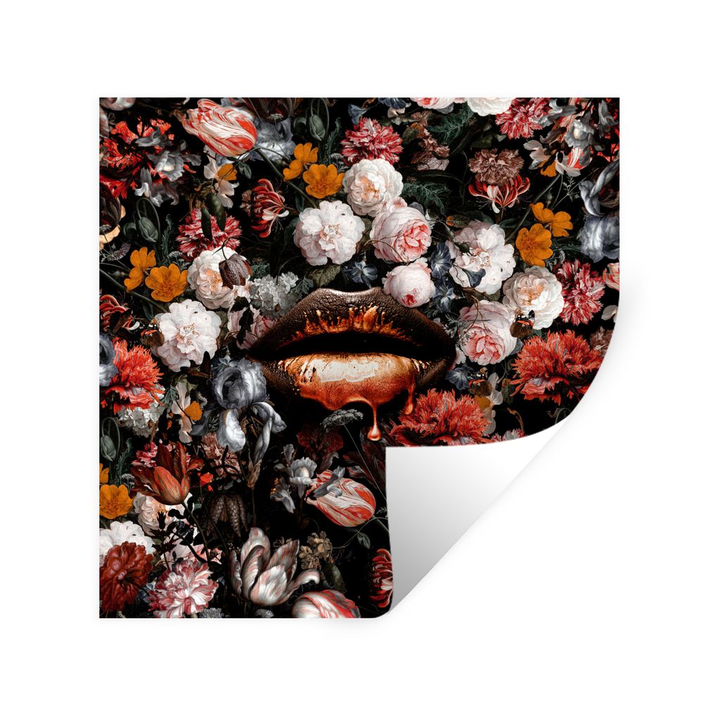 MuchoWow Wandtattoo Wandsticker Wandaufkleber Lippen - Blumen - Farbe - Orange - Kunst - Abstrakt - Alte Meister 100x100 cm Selbstklebend und Rep...