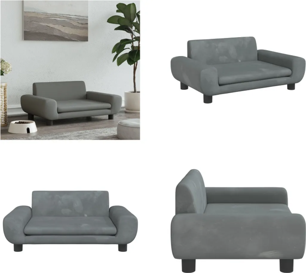 Divano per Cani vidaXL 70x45x33 cm in Velluto Grigio Scuro Elegante