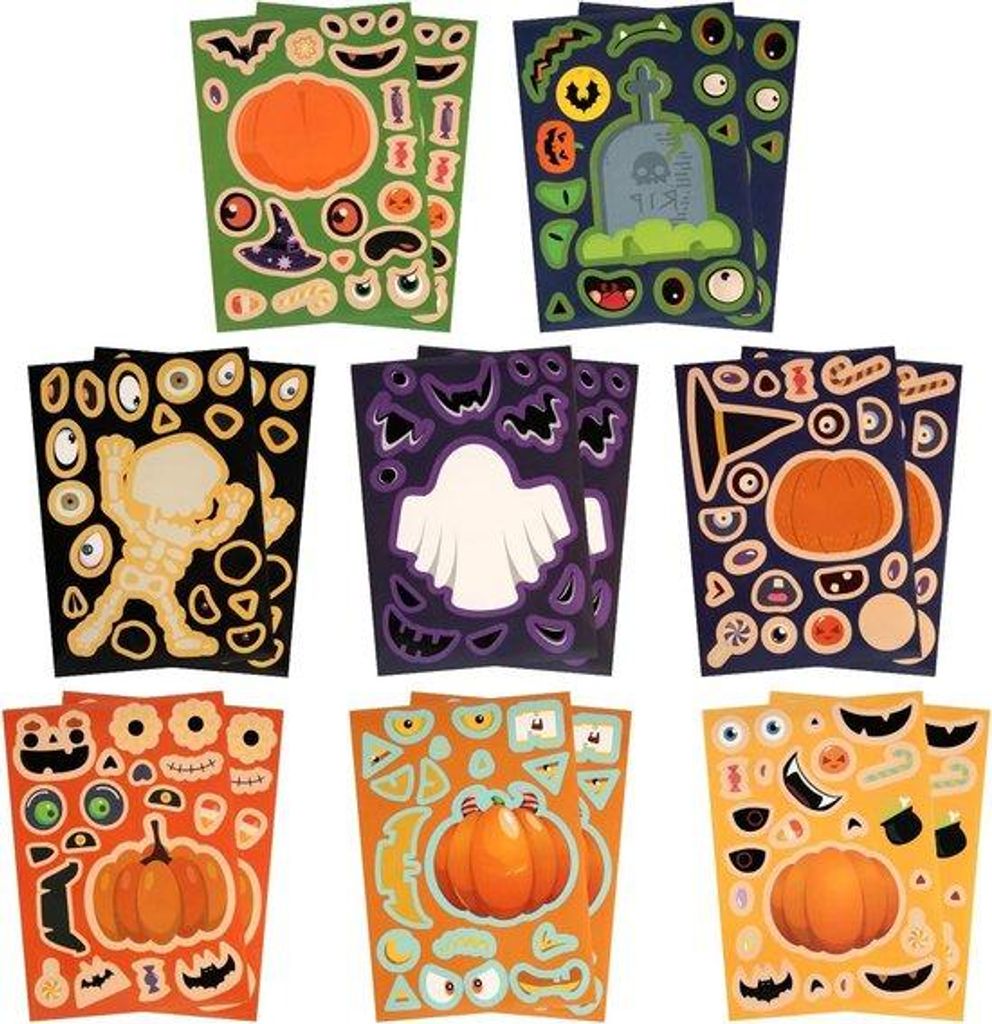 Kleine Halloween-Sticker-Sammlung, 16 Teile, Orange