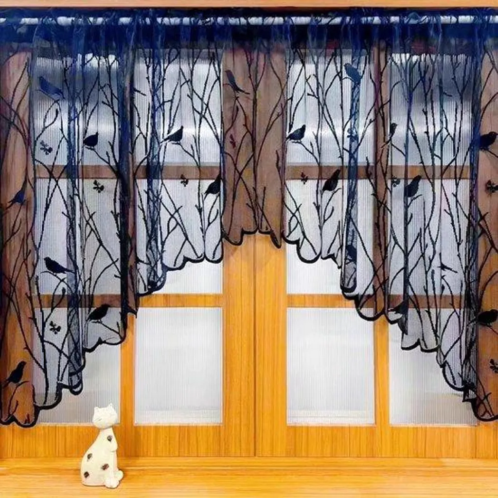 Rideaux de style champêtre à motifs fleurs et oiseaux beige 140x260cm