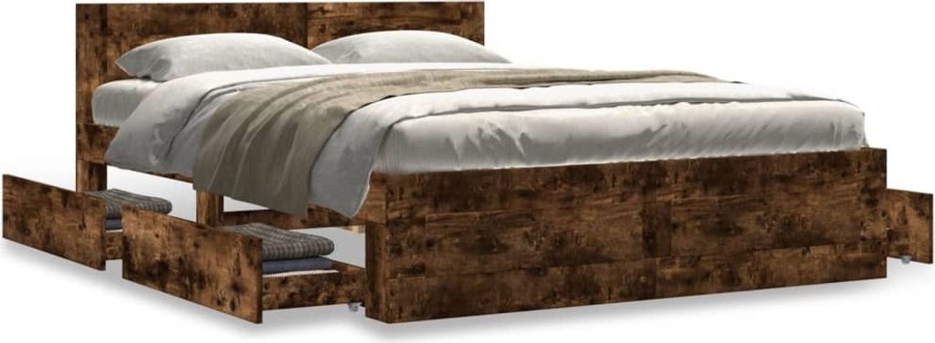 Maison Exclusive - Bettgestell mit Kopfteil Räuchereiche 140x190 cm Holzwerkstoff