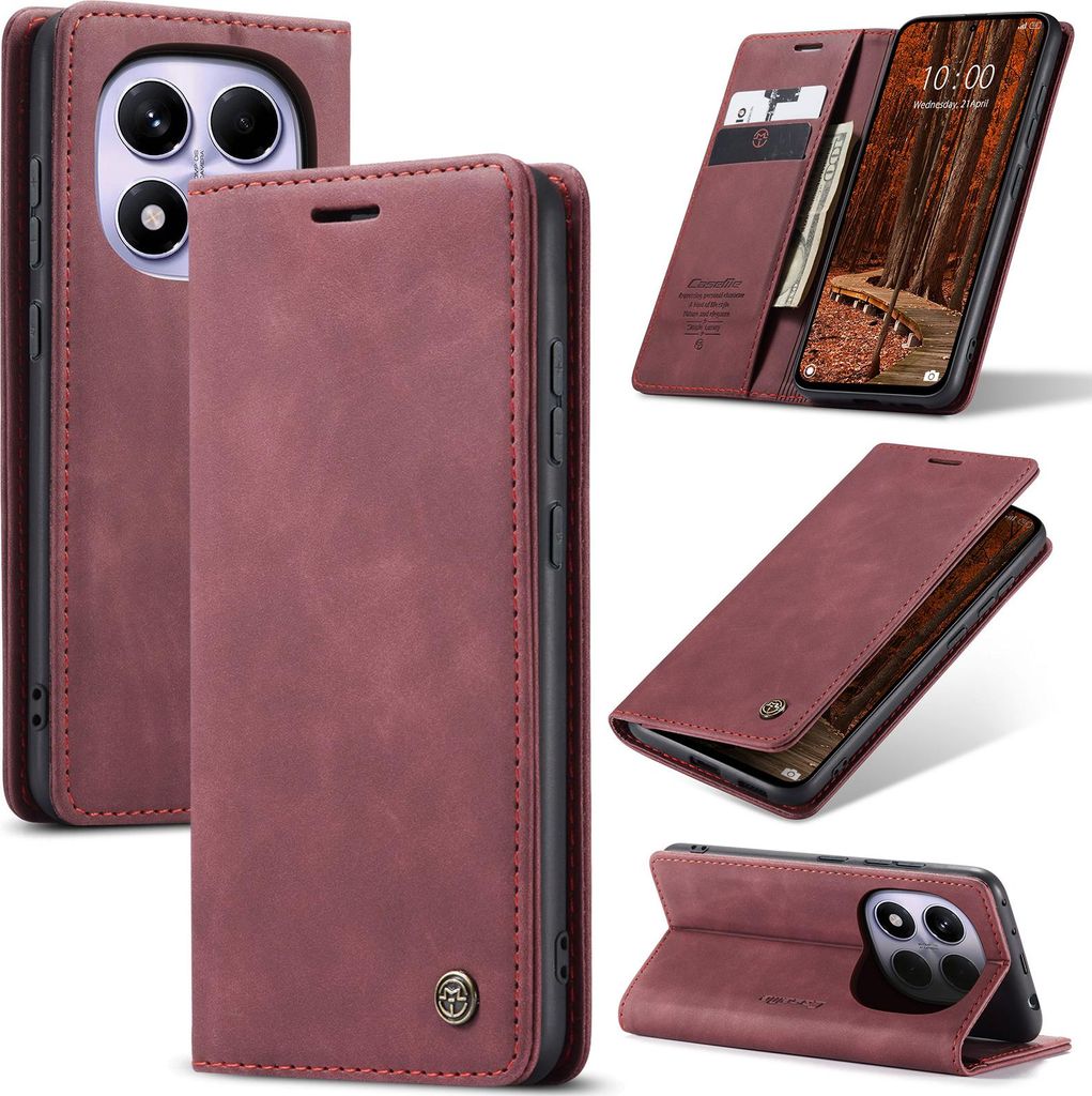Hülle für Xiaomi Redmi Note 14 Pro 4G Retro Kunstledertasche mit Standfunktion Schutzhülle Rot