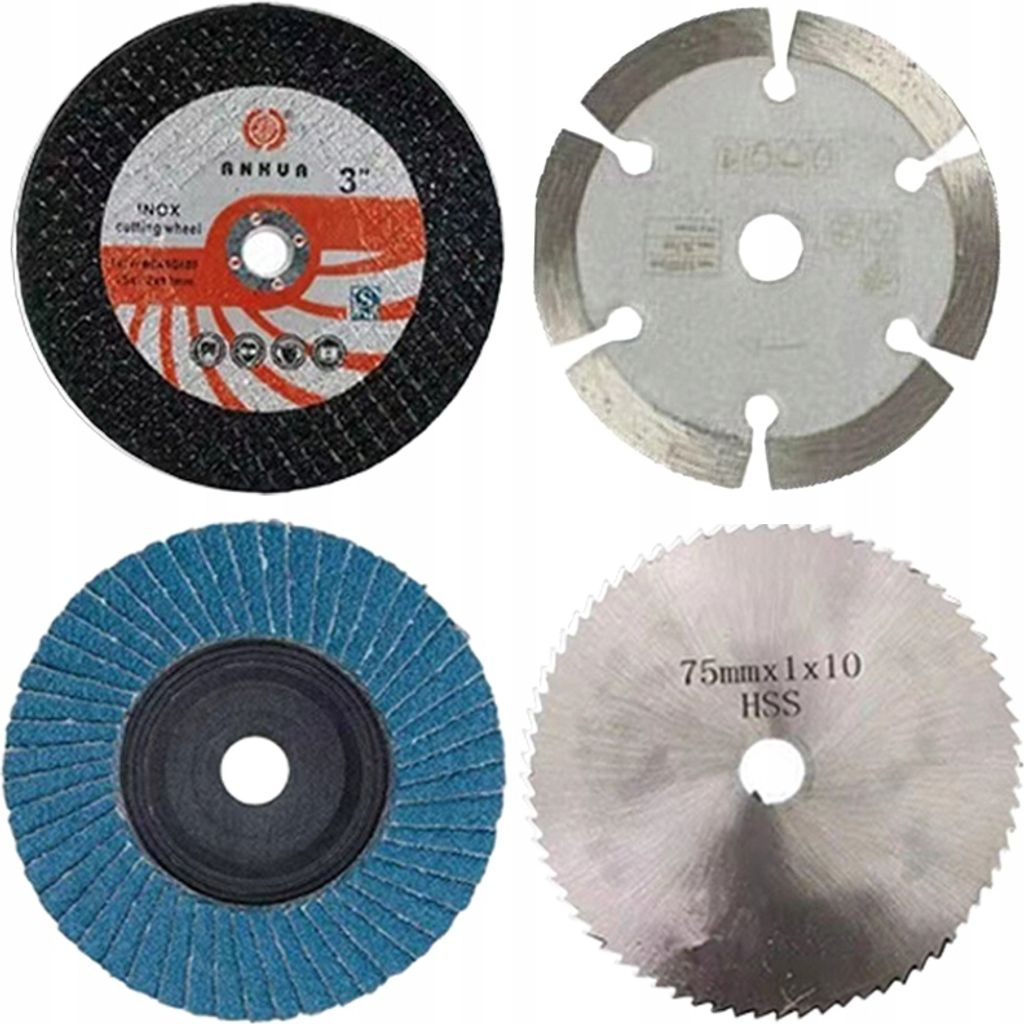 A collage of four different cutting and grinding wheels.