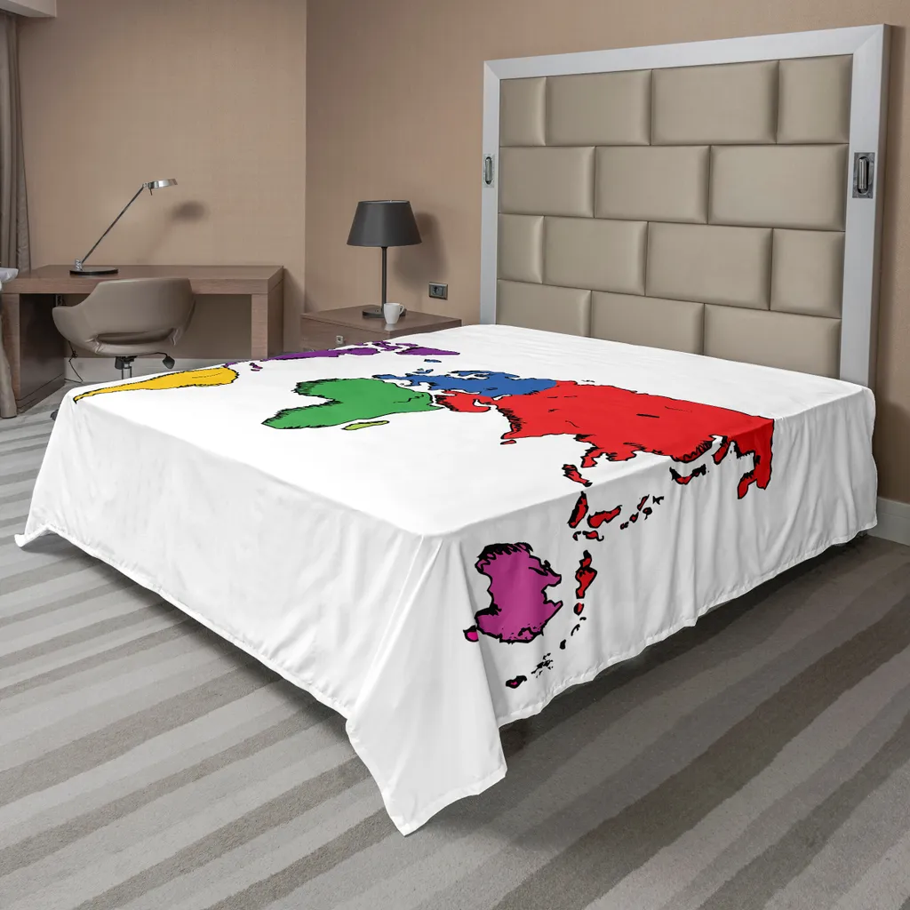 Drap Plat Thème Géographie Carte du Monde Multicolore en Tissu Souple