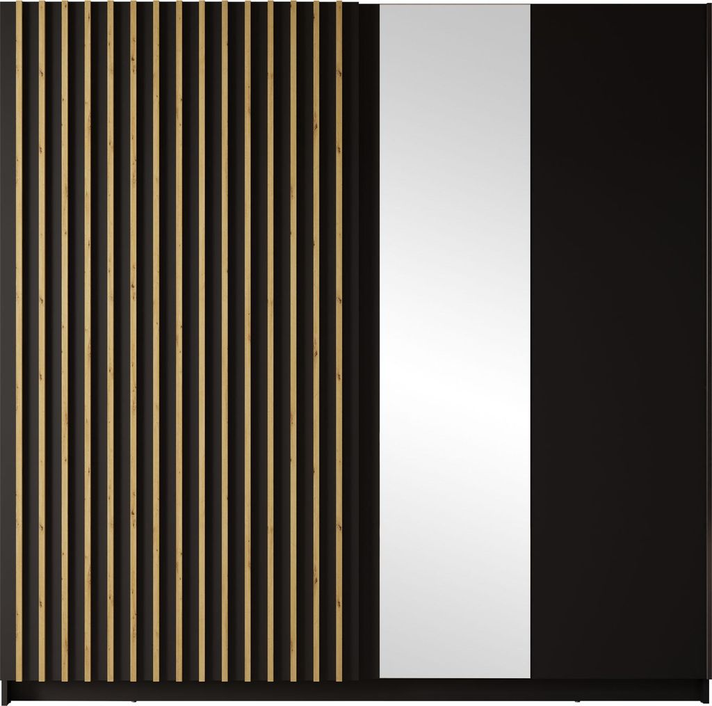 MIRJAN24 Kleiderschrank Negler mit Spiegel, Schlafzimmer, Schiebetürenschrank, mit Kleiderstange, Modern, Garderobenschrank (Farbe: Schwarz / Schw...