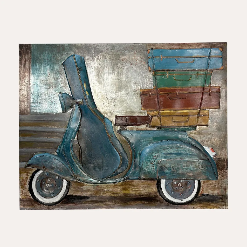 Décoration Murale Vintage en Métal Scooter Rétro pour Salon et Bureau