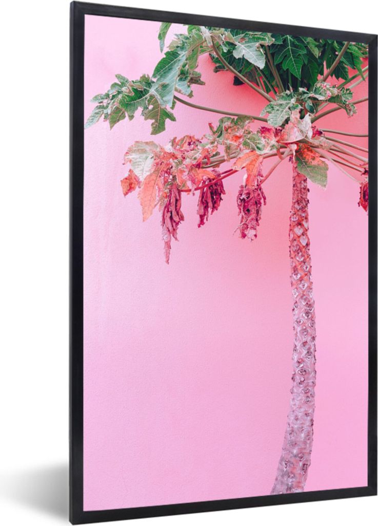 MuchoWow Gerahmtes Poster Palme - Tropisch - Rosa - Sommer 20x30 cm - Poster mit Schwarzem Bilderrahmen Wandposter Rahmen Foto Bilder - Drucken -...