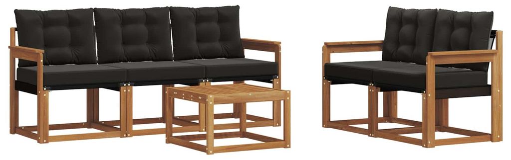 vidaXL Outdoor-Sofagarnitur mit Kissen 6 pcs Natürlich und Schwarz