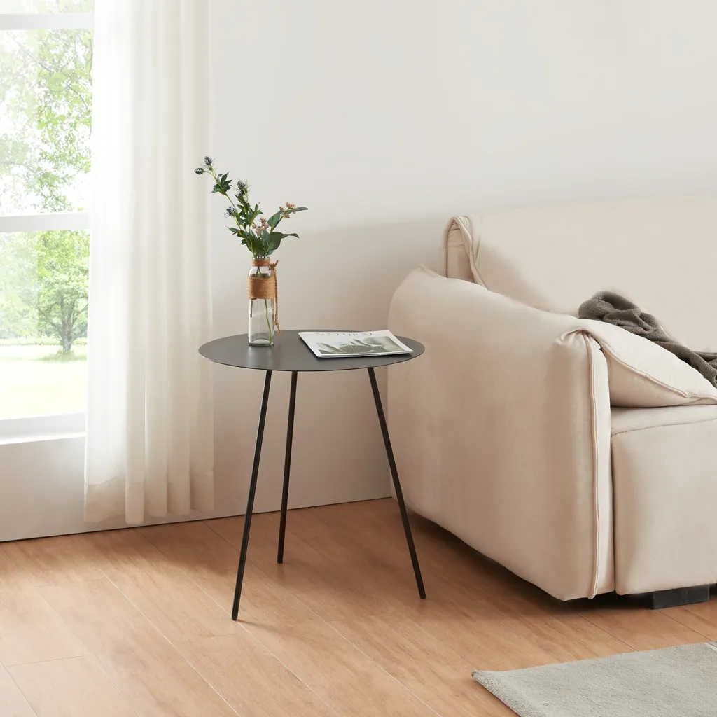 Bout de canapé rond Sula en métal noir, table basse d'appoint 53x50cm