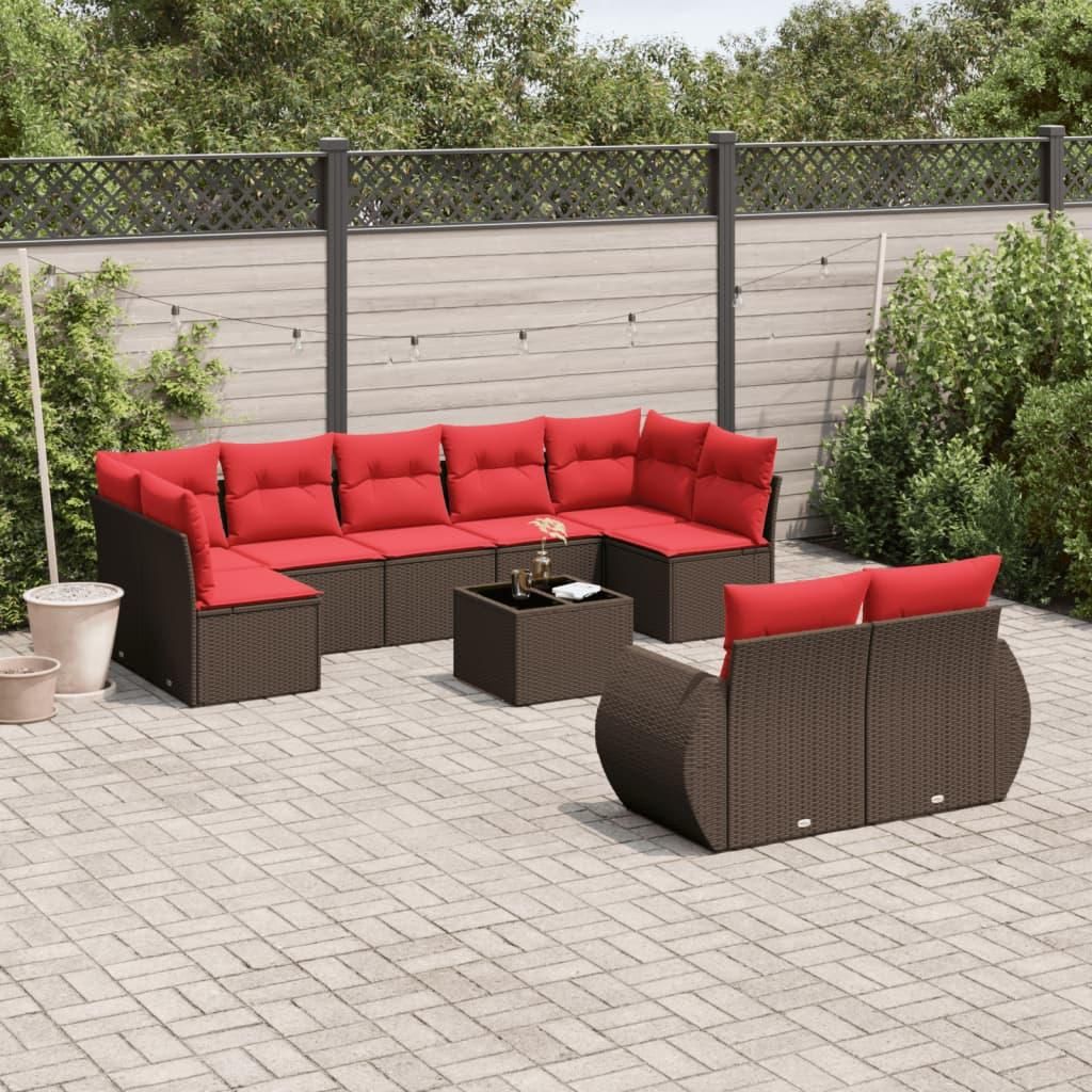 Maison Exclusive - 10-teiliges Gartensofa-Set mit Kissen, braun, Polyrattan