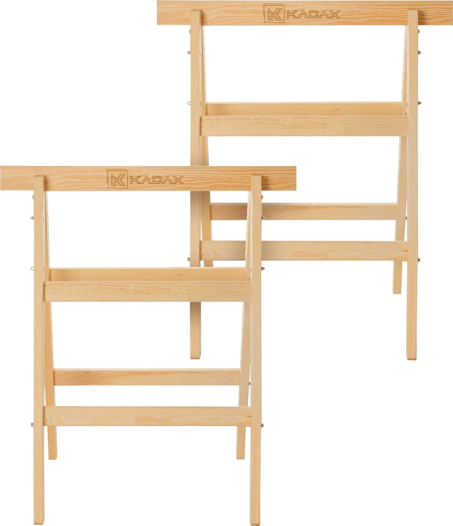 Établi de Découpe Stable avec 2 Tréteaux en Bois pour Bricolage Sécurisé