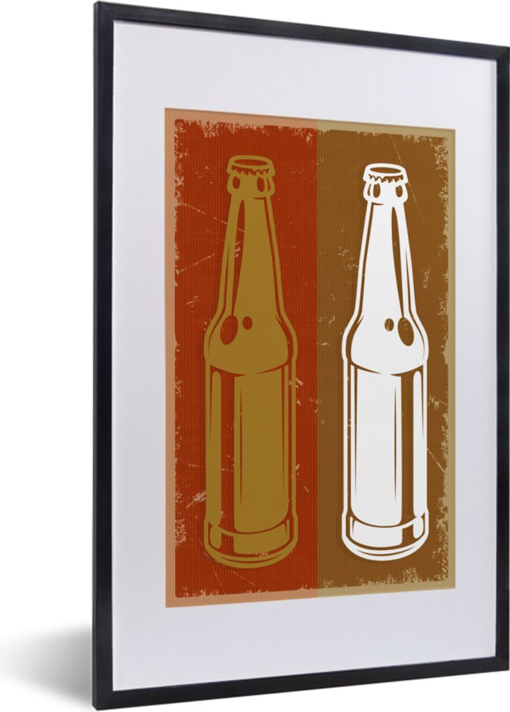 MuchoWow MuchoWow Gerahmtes Poster Mancave - Flasche - Vintage - Zeichnung 40x60 cm - Poster mit zchwarzem Bilderrahmen - Poster in Rahmen