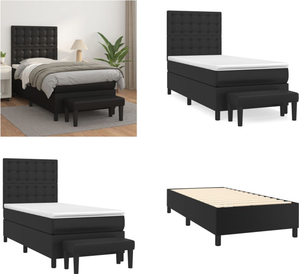 vidaXL Boxspringbett mit Matratze Schwarz 90x200 cm Kunstleder - Boxspringbett - Boxspringbetten - Bett - Schlafzimmermöbel