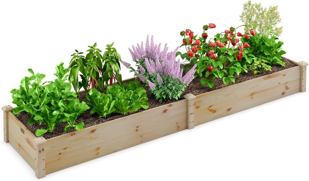 Hochbeet Holz, Gartenbeet 240 x 60 x 25 cm, Pflanzkübel ohne Bodenplatte, Blumenkübel Rechteckig, Pflanzbeet für Pflanzen Blumen Obst Gemüse Kr...