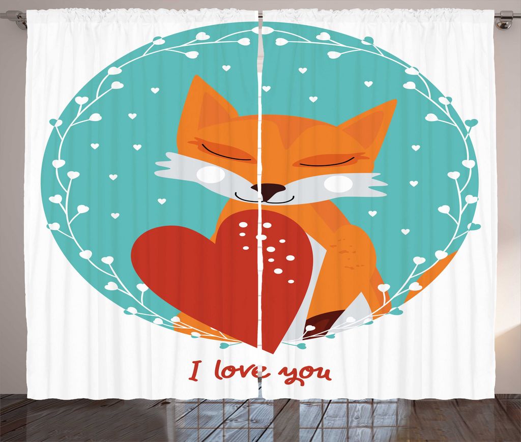 ABAKUHAUS Ich Liebe Dich Rustikaler Gardine, Romantisches Thema Fox Herz, Schlafzimmer Kräuselband Vorhang mit Schlaufen und Haken, 280 x 225 cm, ...