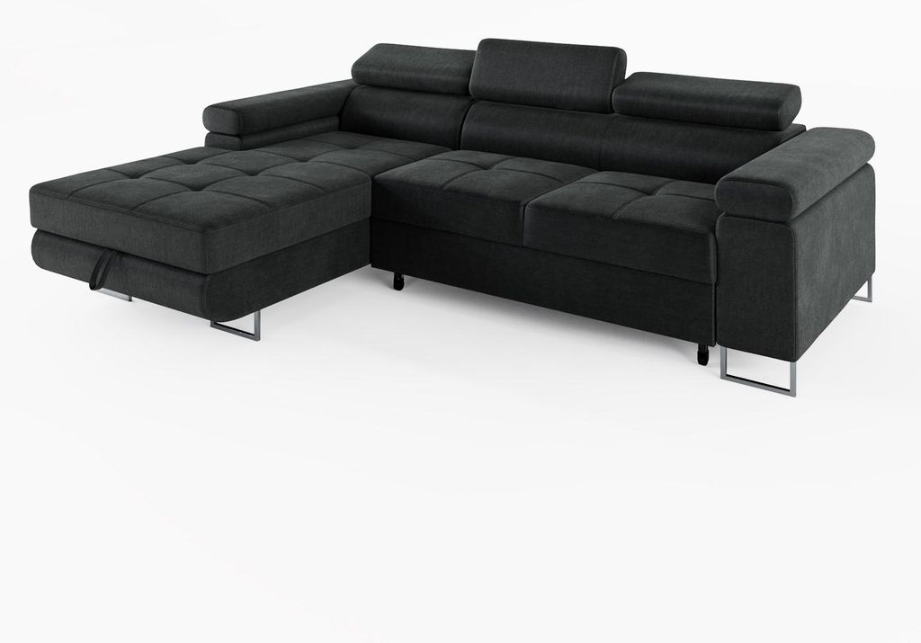 ECKSOFA VEMO MINI Links Dunkelgrau Velour-Stoff Kompakter Komfort für Wohnräume