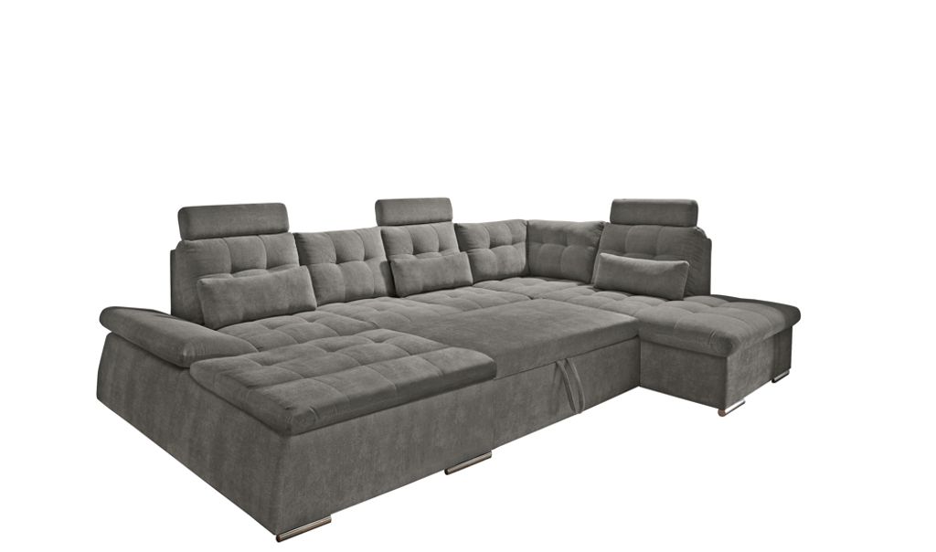 Couch "Nalo" Sofa Schlafcouch Bettsofa Schlafsofa Sofabett Wohnlandschaft ausziehbar braun-schwarz Ottomane links U-Form