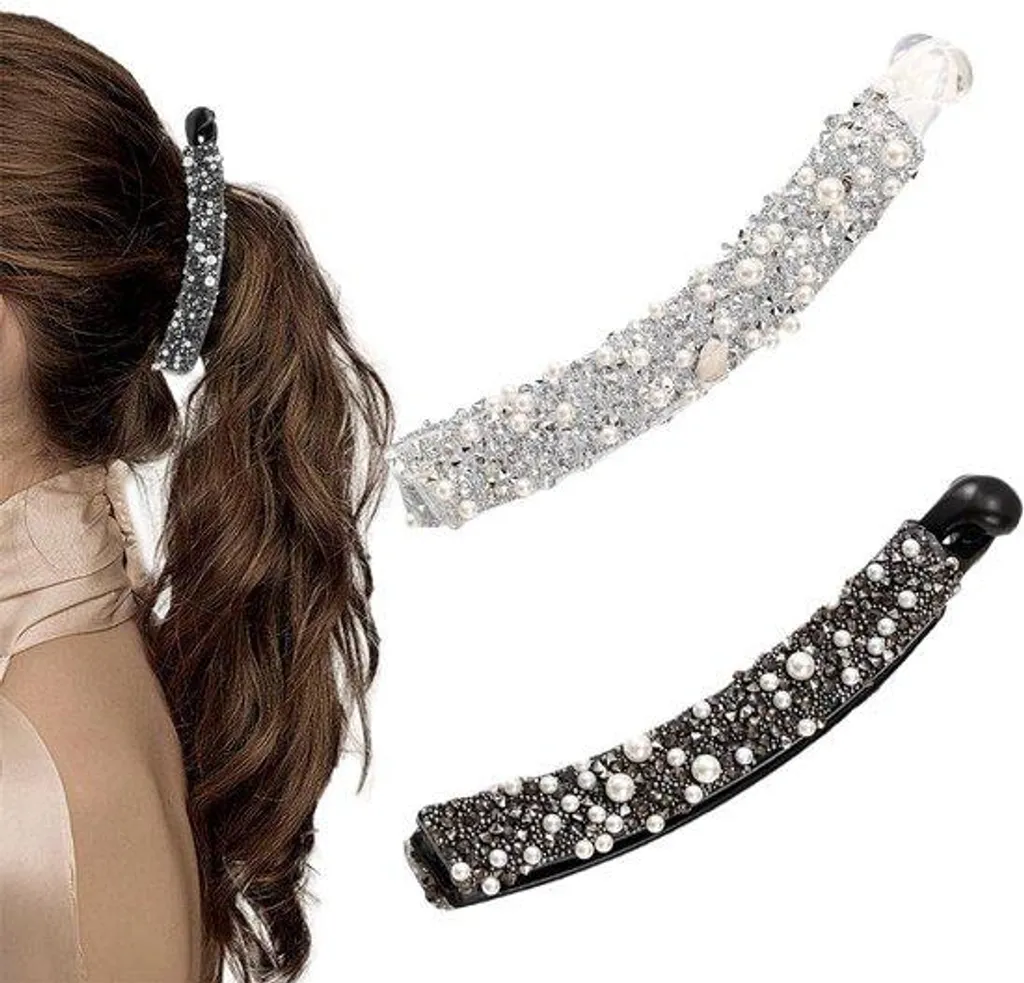 Pince à cheveux bijoux avec strass noir et blanc lot de 2 accessoires