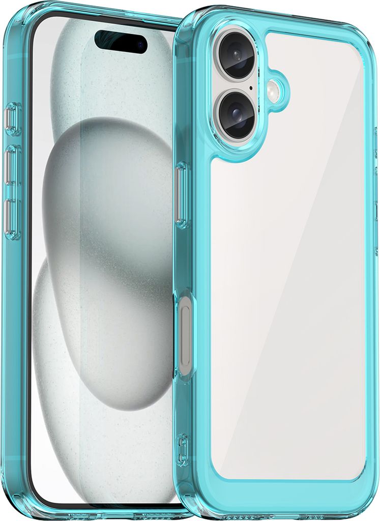 Schutzhülle für iPhone 16 Klar Rückseite Stoßfeste TPU Silikon Bumper Hülle Hellblau