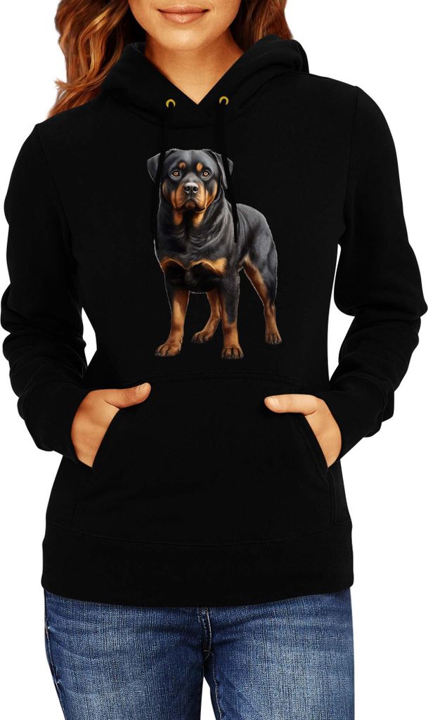 Damen Kapuzenpullover Dogs Breeds Rottweiler Dog Breed 005, Lady S / Schwarz