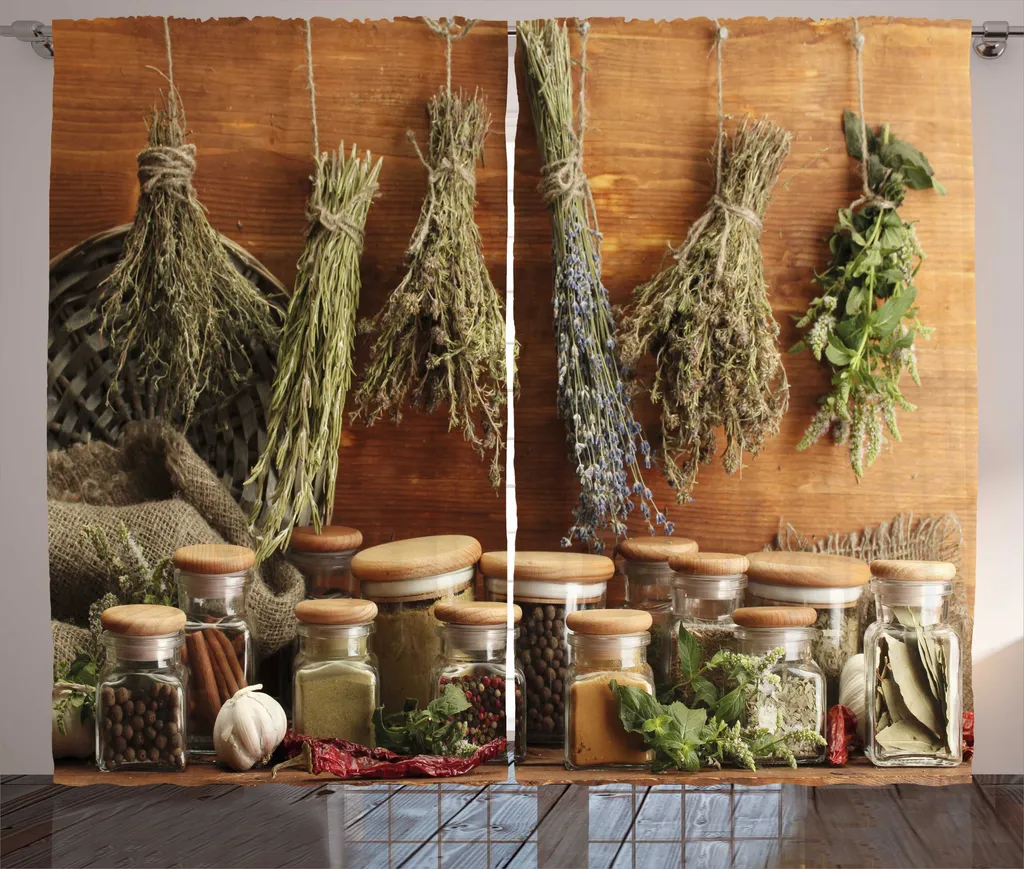 ABAKUHAUS Rideau Rustique Herbes et Poivre, Crochets Inclus, 280 x 225 cm