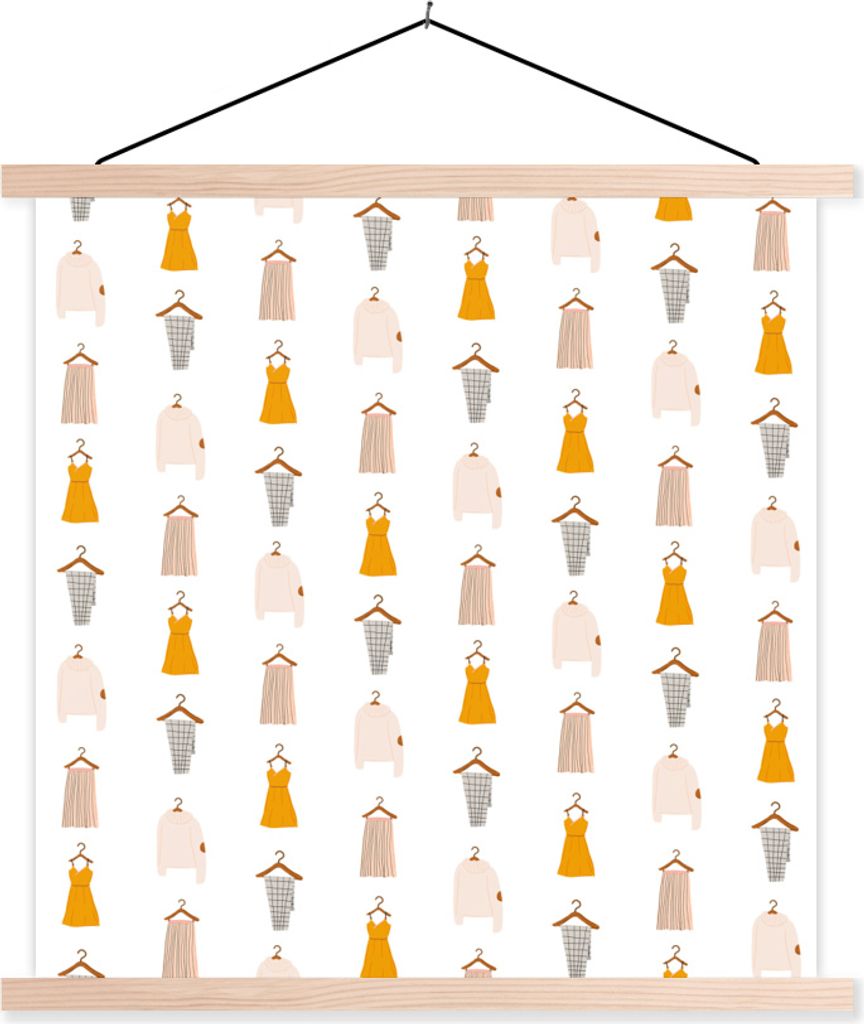 MuchoWow Textilposter Kleidung - Muster - Farben 60x60 cm mit holzfarbenen Rahmen - Wanddekoration
